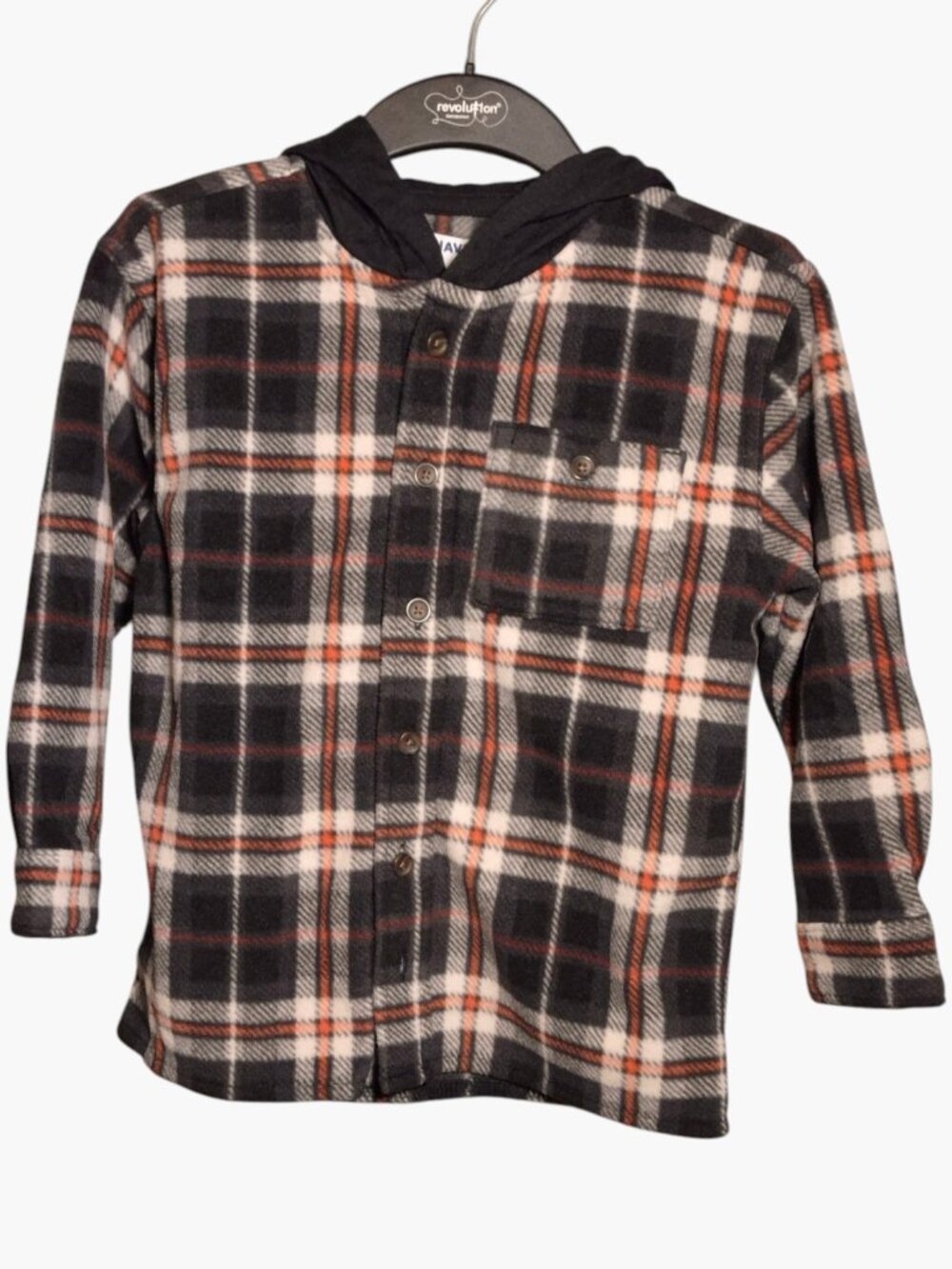 Old Navy Black Orange Plaid Fleece Hooded "Shacket". Size 4T